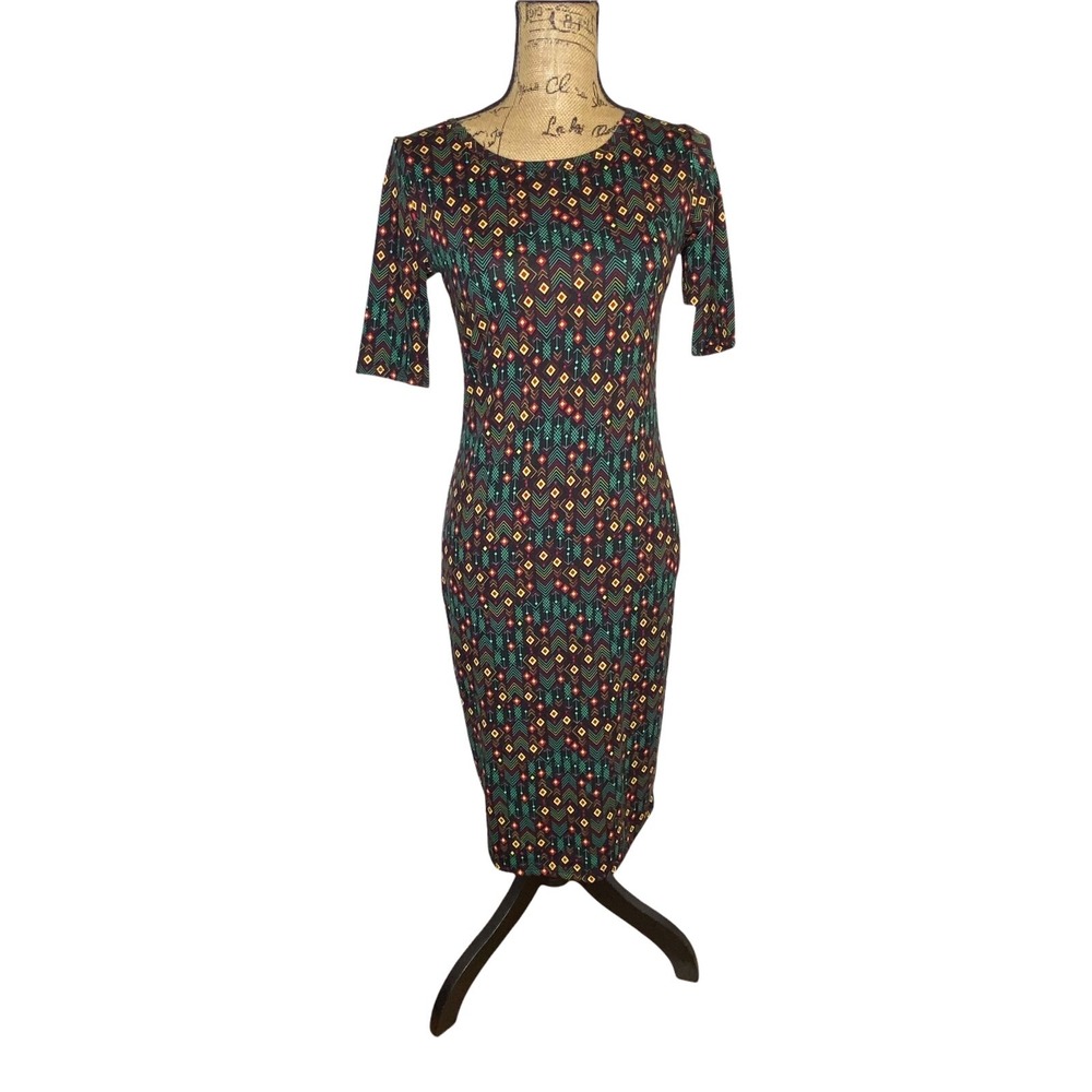 Women's Lularoe Julia Dress Size XS Multicolor Knee Length Stretch (1042)‎
